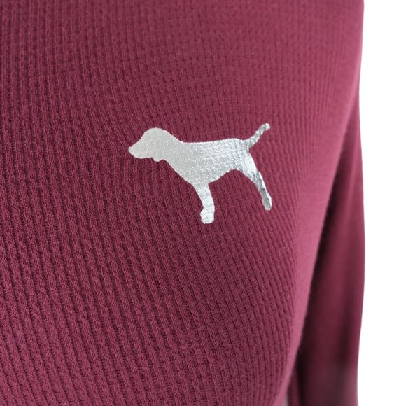 NWT Victoria's Secret PINK Burgundy Long Sleeve Waffle Knit Crop Thermal L NEW - Picture 3 of 12